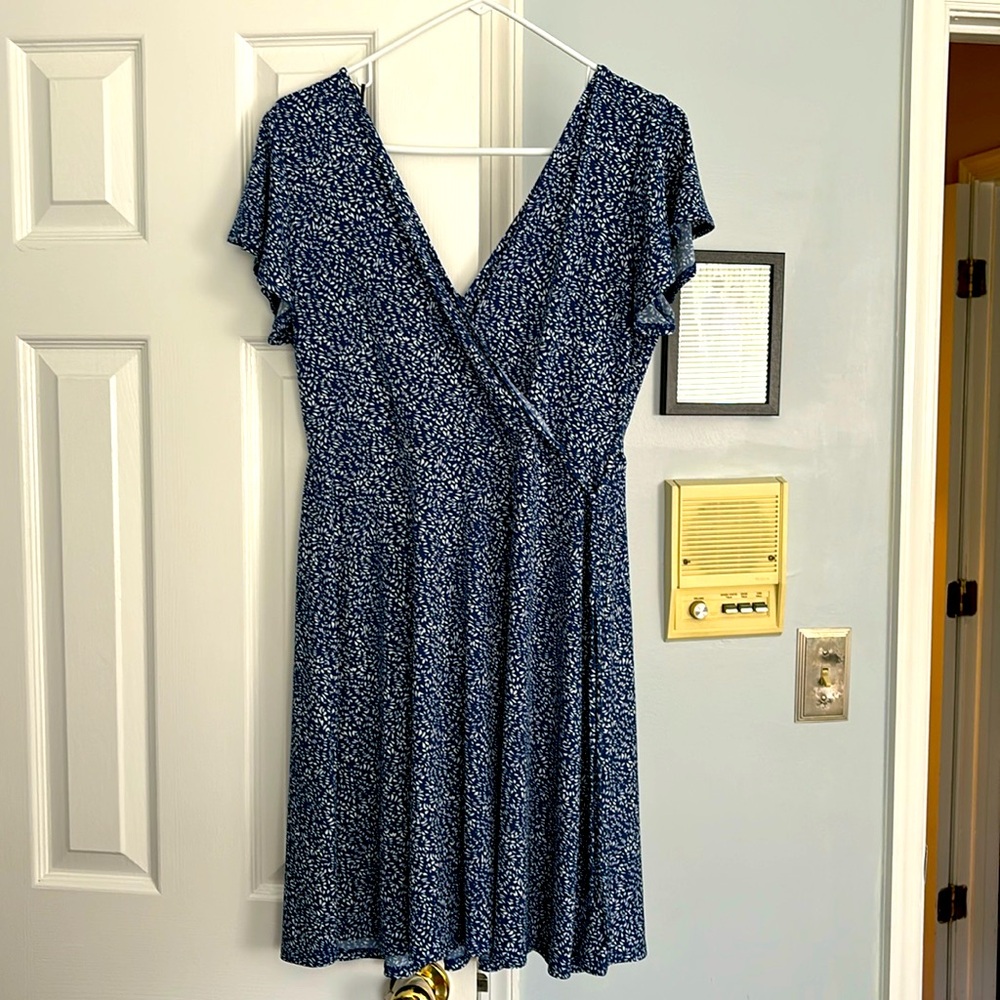 Kaleigh stretchy blue wrap dress with ties